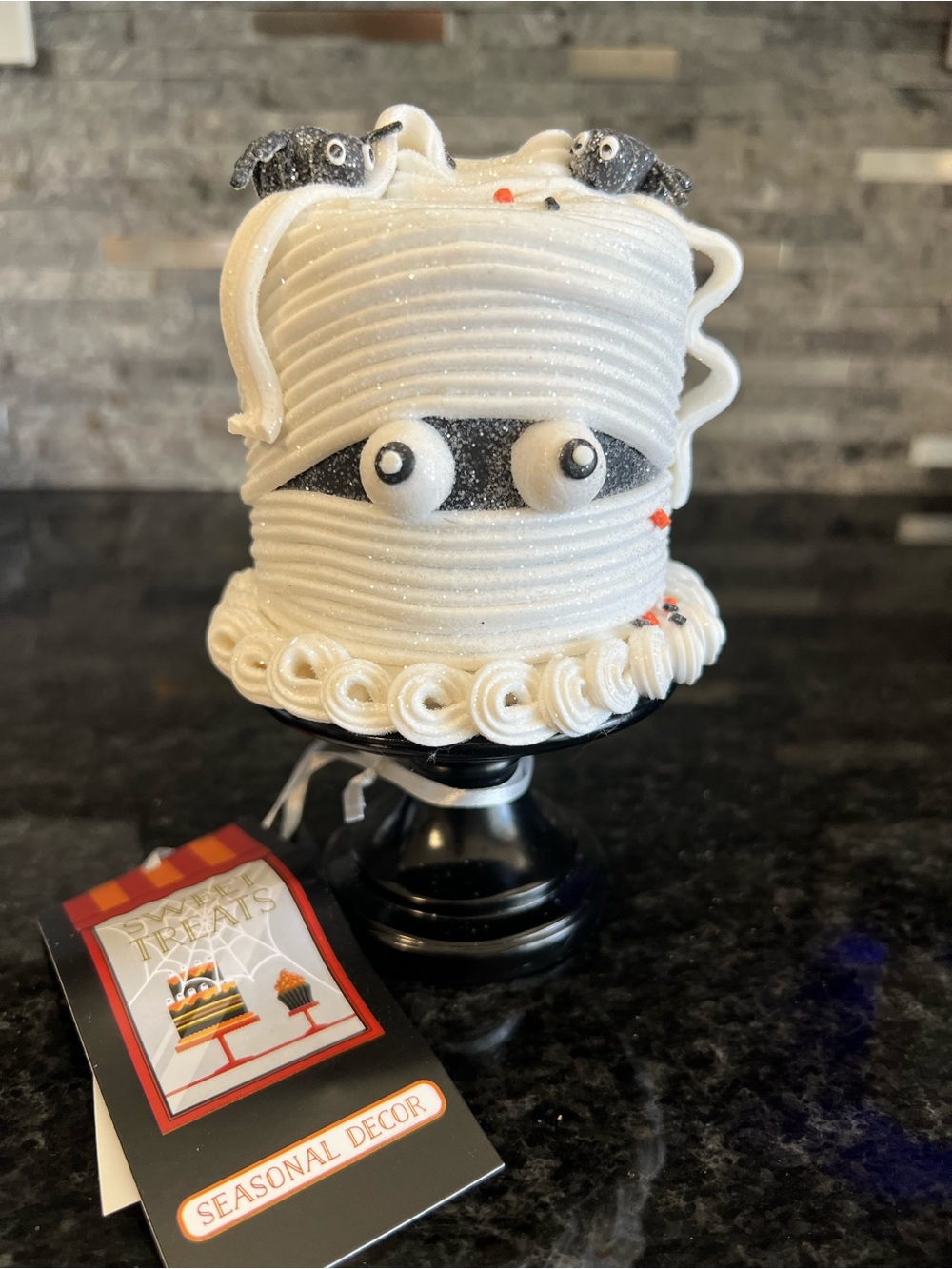 Halloween MUMMY & SPIDERS Faux Cake, 6 inches, Very Realistic & CUTE!!